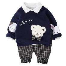 2021 Spring Boy Girl Clothing Set Bowknot Casual Kids Tracksuit Long Sleeve Printed top+Plaid pants Sets Infant Baby Clothes Sui 2024 - buy cheap