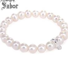 White Freshwater Pearls Charm Bracelet with A Charm Carrier Bijoux Glamour Jewelry Gift Women B145 thomas jewellery 2024 - buy cheap