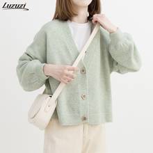 Luzuzi suéter feminino de malha, cardigã grande com gola em v para outono e inverno, casaco feminino para áreas externas 2024 - compre barato