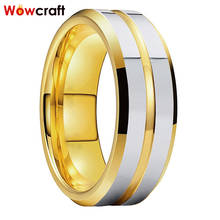 Pulseira de casamento de tungstênio dourado 8mm personalizada para homens e mulheres, bordas chanfradas com topo polido e conforto 2024 - compre barato