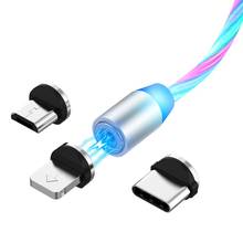 Магнитный кабель 3 в 1, зарядное устройство для iPhone, светодиодный зарядный кабель Micro USB Type C для iphone, кабель для Android 2024 - купить недорого