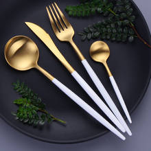 Utensílios de cozinha de aço inoxidável, conjunto de talheres, colher, garfo e faca dourados 2024 - compre barato