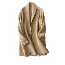 SHUCHAN Design Thick Cardigan 100% Cashmere Double Breasted High Street Turn-down Collar Fashion Sweater Women Cardigan Long 2024 - buy cheap