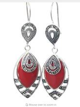 Vintage Marcasite Square Red Coral Marcasite Hook Earring -Top quality Brincos Ohrringe 925 Sterling Silver Jewelry Earrings 2024 - buy cheap