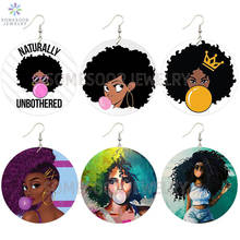 SOMESOOR Printed Amazing Naturally Black Hair Arts Wooden Drop Earrings Bubble Gum Afro Girls Designs Jewelry For Women Gifts 2024 - buy cheap