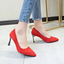 2020 New Summer Pumps Women Shoes Woman Solid Flock Slip on Shallow Pointed Toe Thin High Heels Sexy Ladies Shoes Plus Size 44 2024 - buy cheap