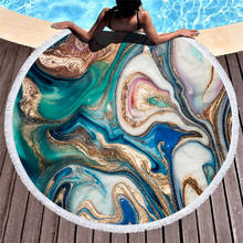 Toalha de praia estampa mármore de microfibra, toalha abstrata de praia redonda grande aquarela toalha de ioga com borla tapete de praia capa cobertor 2024 - compre barato