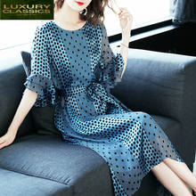 Women Dress Silk Long Polka Dot Dress Blue Slim Party Dresses Elegant Summer Dresses Spring Vestidos Verano 2021 LWL1519 2024 - buy cheap