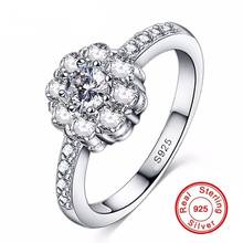 Anéis de prata esterlina 925, luxuosos, com diamante, cz, aliança de noivado, casamento, flor, para mulheres, venda imperdível 2024 - compre barato