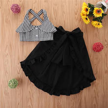 Falda de celosía a la moda para niñas, conjunto de ropa de verano de dos piezas con tirantes, color negro, estilo europeo y americano 2024 - compra barato