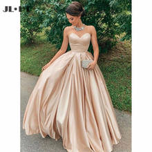 In Stock A-Line Champagne Evening Party Dress with Poctets Sweetheart Hard Satin Sweep Train Simple Evening Dress 2024 - buy cheap