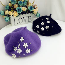 Newest Winter Wool Flower Beret Hat Cap Girls Sweet French Painter Kids Bonnet Caps For Girls 3-10 Years 2024 - buy cheap