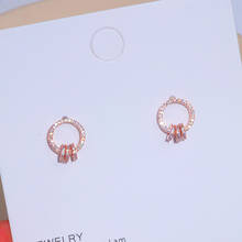 Роскошные женские серьги-гвоздики с кристаллами цвета розового золота, круглые серьги с кубическим цирконием ААА для женщин, свадебная бижутерия для невесты 2024 - купить недорого