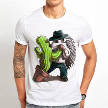 Camiseta engraçada masculina hedgehogs and cactus, camiseta casual branca unissex de streetwear 2024 - compre barato
