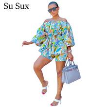 Africa Clothing Plus Size Two Piece Set Tracksuit Women African Clothes Print Slash Neck Top&Short Pants Suit Outfits Vestidos 2024 - buy cheap