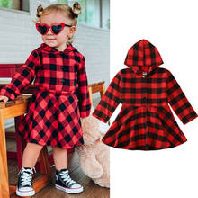 Moda de Navidad para niños pequeños, ropa de Navidad para bebés, botón de manga larga, a cuadros, con capucha, vestido informal de otoño 2024 - compra barato