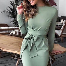 Green 2019 New Knitting Sexy Women Autumn Fashion Bandage Long Dress Round Neck Long Sleeve Ladies Casual Club Party Dresses 2024 - buy cheap