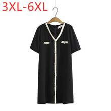 Vestido corto informal de verano para mujer, minivestido de manga corta con cuello en V, color negro, tallas grandes 3XL, 4XL, 5XL, 6XL, novedad de 2021 2024 - compra barato