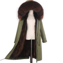 X-long-Parka impermeable para mujer, chaqueta de invierno con forro de piel de mapache Natural, capucha, abrigo de piel auténtica, gruesa y cálida con cuello de piel de zorro Real 2024 - compra barato