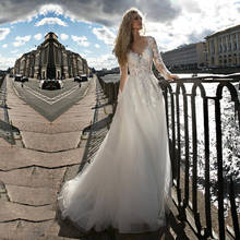 Boho Wedding Dresses Long Sleeves Appliques Lace Wedding Gown Lace Up Buttons Elegant Bride Dress vestido noiva renda 2024 - buy cheap