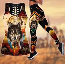 Leggings con estampado 3D de lobo indio nativo para mujer, mallas de estilo Tribal con estampado completo + Camiseta sin mangas hueca, Leggings elásticos sexys, DDK45 2024 - compra barato