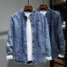 Spring Autumn New Men Clothing Fashion Vintage Washed Tie-dye Denim Shirt Male Embroidery Personality Streetwear jeans Shirts 2024 - buy cheap