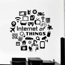 Internet of Things Wall Decal Quote Hi Tech IT Geek Vinyl Wall Sticker Teenager Bedroom Computer Classroom Interior Decor S1051 2024 - buy cheap