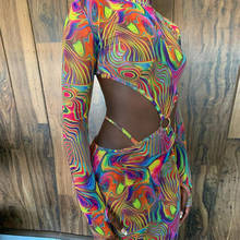 BKLD-Vestido corto ajustado de manga larga para mujer, minivestido transparente de malla con estampado Multicolor, a la moda, con espalda abierta, primavera, 2021 2024 - compra barato