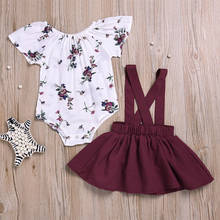 2 pçs infantil bebê meninas vestido conjunto floral impressão macacão cinta saia outfits definir roupas da menina do bebê a3 2024 - compre barato