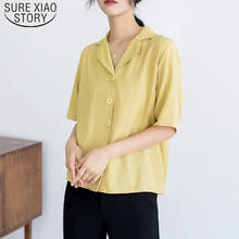 Blusa informal de verano para mujer, blusa Vintage Regular con cuello de traje liso, botones, 2021 50 2024 - compra barato