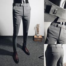 Men's Ankle Length Suit Pants Business Casual Slim Fit Trousers Solid Color Classic Office Formal Pant Wedding Social Clothing 2024 - buy cheap