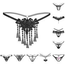 Hot Erotic Costumes Lingerie Women Sexy Crotchless G-String Thongs Bowknot Pearls Lace Sexy Panties Sex Underwear Porno Babydoll 2024 - buy cheap
