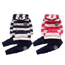 Children Printed Long-Sleeved Two-piece Suit Boys And Girls Cute Hooded Striped Sweater + Trousers Pants Suit New Arrival 2024 - buy cheap