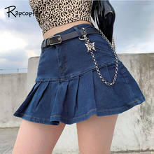Rapcopter Women Jeans Skirts High Waist Pleated Skirts Zipper Mini Skirts Summer New 90S Streetwear Bottom Y2K Skinny Blue Skirt 2024 - buy cheap