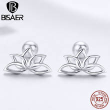 BISAER Genuine Silver 925 Jewelry Lotus Flower Shape Stud Earrings Dignified Silver Jewelry Making Gifts for Women HVE024 2024 - buy cheap