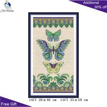 Joy Sunday Three Butterflies Cross Stitch DA300 14CT 11CT Counted and Stamped Home Decor Butterflies Cross Stitch kits 2024 - buy cheap