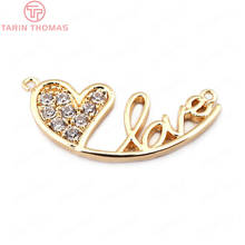 (33699)4PCS 25*11MM 24K Gold Color Brass with Zircon Heart LOVE Charms Pendants High Quality Diy Jewelry Findings Accessories 2024 - buy cheap
