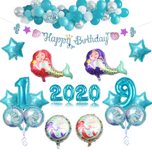 Conjunto de decoración con tema oceánico para fiesta de bebé, globo de sirena, pancarta de feliz cumpleaños, globos de aluminio con número de 32 pulgadas, suministros de decoración para Baby Shower, 1 Juego 2024 - compra barato