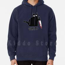 Black Cat With Knife-Cat What ? hoodies long sleeve Cat What Cat With Knife Funny Black Cat Cat Holding Knife 2024 - buy cheap