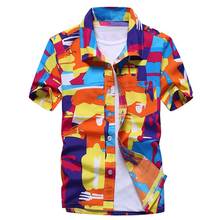 Camisa havaiana plus size masculina, camisa de mangas curtas com botões e moda casual streetwear verão e praia 2024 - compre barato