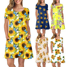Summer Print Casual Dress Women's O-Neck Short Sleeve Vintage Straight Dresses For Women Plus Size Beach Boho Loose Midi Dress 2024 - buy cheap