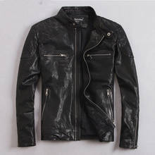 Jaqueta masculina de couro de cabra natural, primavera e outono, curta, fina, motocicleta, bomber, 100% 2024 - compre barato