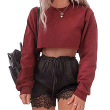 Autumn spring Basic Crop tops solid short Pullover Ladies Women Long sleeve Crew collar sweatshirt Casual Streetwear Clothes 2024 - buy cheap
