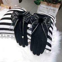 Mink Fur Ball Bowknot Gloves Korean Version of The New Female Winter Plus Velvet Thickening Finger Warm Double Cashmere Gloves 2024 - buy cheap