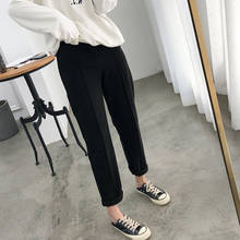 2020 New Winter Women Woolen Harem Pants Thick Ankle-length Pants Loose Casual High-waist Knit Straight Trousers for Female 2024 - buy cheap