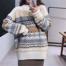 Retro Women's Argly Sweater Autumn Winter New Korean Casual Loose O-neck Knitwear For Female Oversize Sweaters Streetwear 2020 2024 - buy cheap