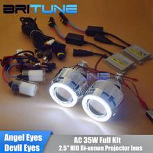 Britune-lente de ojo de Ángel para coche, proyector bi-xenón, Kit completo de 2,5 pulgadas, COB, Halo, Kit de ojo de Diablo, H4, H7, faro H1, luces HID 2024 - compra barato