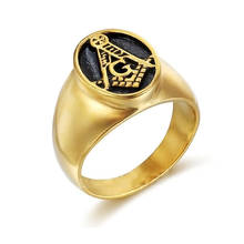 Classic Gold Color Stainless Steel Masonic Rings for Men Freemason Symbol AG Templar Freemasonry Men's Ring Wholesale Jewelry 2024 - buy cheap