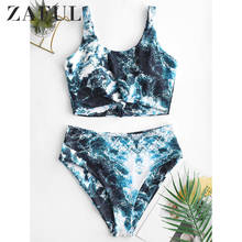 ZAFUL Seawater Print Knot High Waisted Tankini Swimsuit 2024 - buy cheap