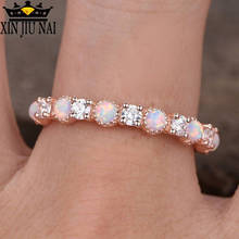 Rose Gold Ring 925 Round Single Row Zircon White Fire Opal Rings For Women /Rose Gold Midi Eternity Ring Female Gemstone Ring 2024 - buy cheap